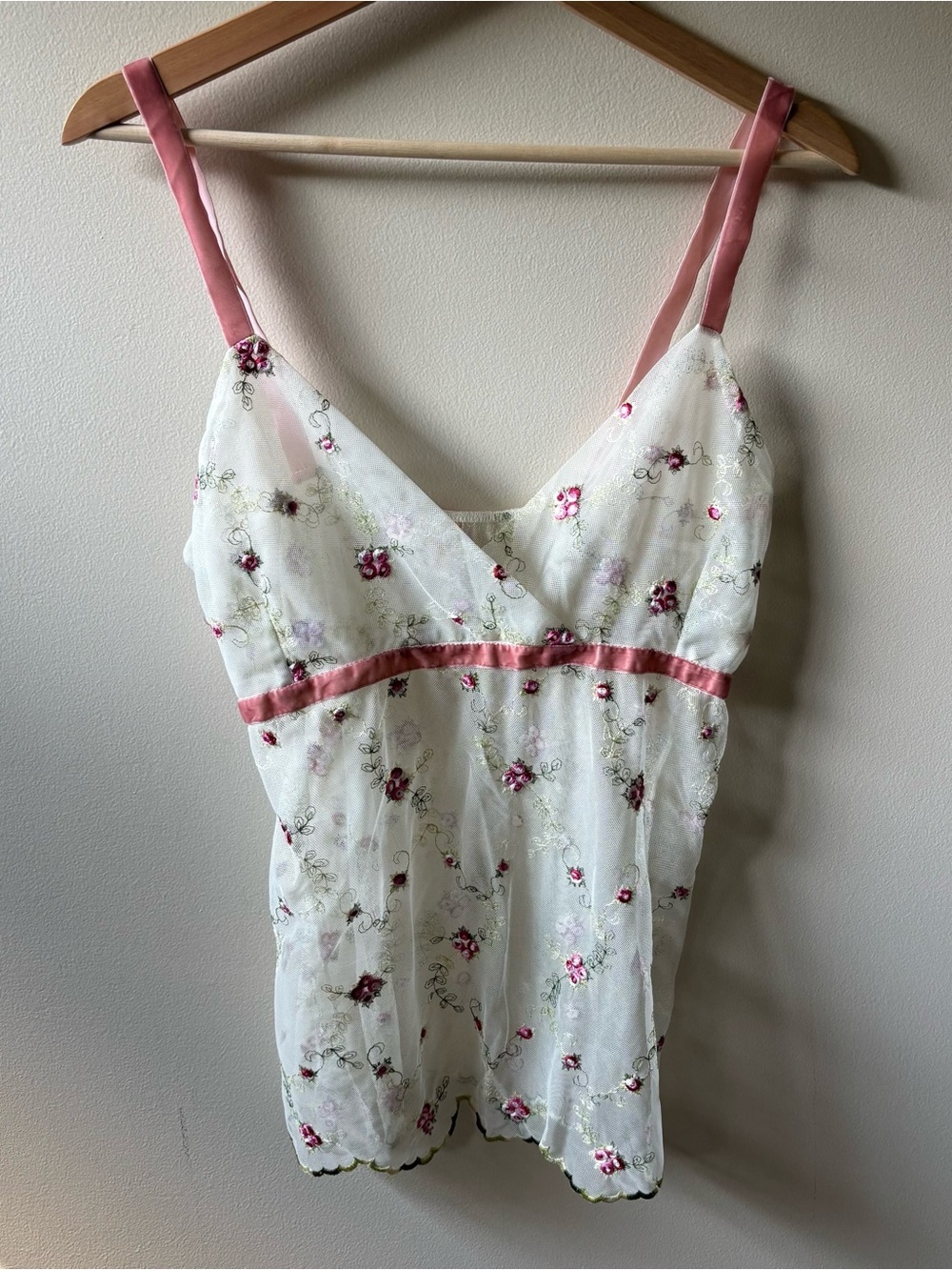 Flesh by Petit Pois Pink-Trim Floral Embroidered Mesh Tank Top